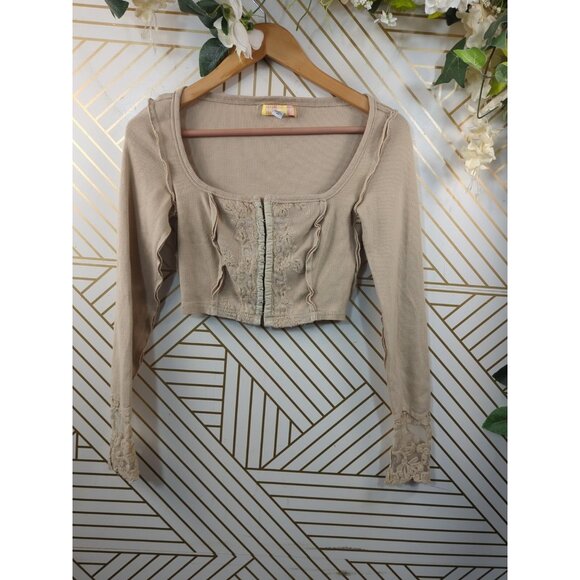 URBAN OUTFITTERS Women's Long Sleeve Corset Hook Closure Embroidery Size S READ - Picture 3 of 12